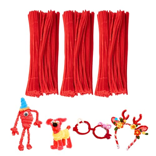 Red Pipe Cleaners Craft,200pcs Craft Supplies Chenille Stems Arts & Crafts for DIY Valentines Day Decorations,Flowers Making Pipe Cleaners Bulk Gifts for Her Room Decor,Valentine Candy Ornament - color: Red