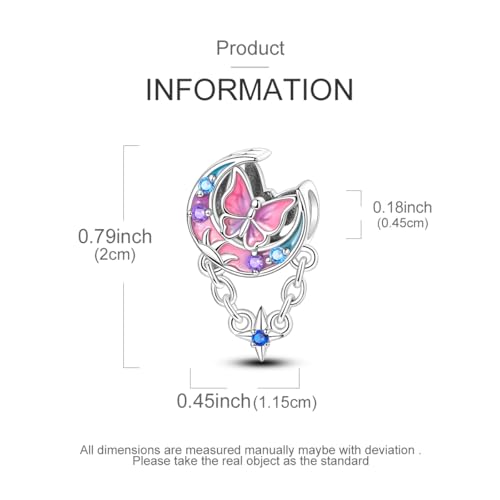LAZA 925 Sterling Silver Charm for Bracelet Necklace Dangle Love Mom Butterfly Party Charm Beads Pendants DIY Jewelry for Women - color: Stars and Moon Butterflies