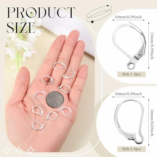 Liliaafar 12 Pcs Silver Leverback Earring Hooks French Earring Hooks 10x15mm Interchangeable Dangle Ear Wire Findings for Women Jewelry Making DIY Crafts Supplies, 2 Styles