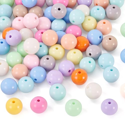70Pcs Colorful Opaque Acrylic Bubblegum Beads 13-14mm Round Acrylic Chunky Ball Beads for DIY Beadable Pen Keychain Jewelry Making Bracelet Necklace Supplies Ornament - color: Colorful-13.5mm