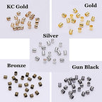500 Pieces Crimp Tube Beads Plated Brass Tube Column Stoppers to Secure the Ends of Jewelry Strings, Crimping Tube Accessories for DIY Jewelry Making 2x2mm (Gold/Silver/Gun Black/Bronze/KC Gold) - color: Gold/Silver/Gun black/Bronze/KC gold