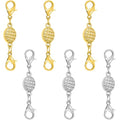 Magnetic Necklace Clasps and Closures-Magnetic Safety Clasp Extender with Lobster Clasps, Pineapple Texture Design, Gold and Silver (6pcs Gold Silver) - color: 6pcs gold silver