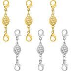 Magnetic Necklace Clasps and Closures-Magnetic Safety Clasp Extender with Lobster Clasps, Pineapple Texture Design, Gold and Silver (6pcs Gold Silver) - color: 6pcs gold silver