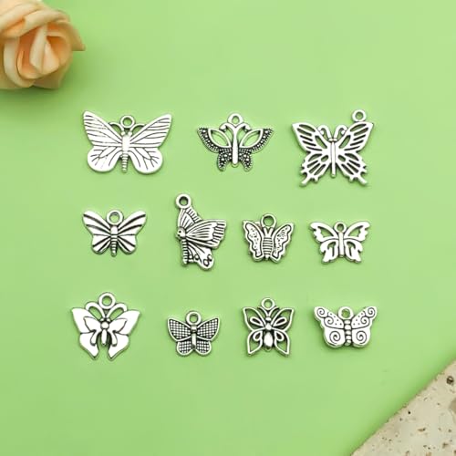 Sailanzi 112pcs Alloy Ancient Silver Butterfly Insect Series Pendant Jewelry Making DIY Keychain Earrings Pendant Various Design Charms for Jewelry Making Bracelets Necklace (SN86) - color: SN86