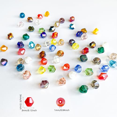 Rubdub 4800pcs 3mm Crystal Beads Bicone Bracelet Beads Bulk Small Faceted Glass Beads for Necklace Earring Keychain Dolls Jewelry Making (24 Colors Rainbow AB) - size: 3mm