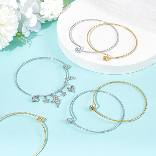 UNICRAFTALE 6Pcs 2 Colors Expandable Blank Bangle Bracelet Stainless Steel Adjustable Wire Bracelets Metal Wire Blank Bangles for DIY Bracelets Jewelry Making Holiday Day Gifts