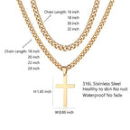 SENRAN Layered Cross Necklace for Men Boys Stainless Steel Layered Cuban Link Chain 16-24 inch Christian Cross Pendant Religious Jewelry Gifts - color: Gold, style: 22inch/24inch