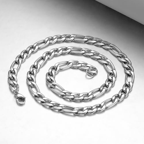 Monily Figaro Chain Necklace Stainless Steel 24K Gold Plated Chains for Men Women Jewelry Gift - color: stainless steel, size: 24 Inches