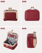 COOLYOUTH Leather Mini Jewelry Box Travel Jewelry Case Portable Small Coin Purse with Kiss Lock Travel Ring Box (Small-Red) - color: Small-Red