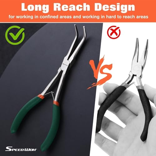 SPEEDWOX Mini Long Nose Pliers with Smooth Jaw, Bent Long Reach Needle Nose Pliers for Jewelry Making, Bending Wire and Small Object Gripping - style: Bent Long Nose Pliers Smooth Jaws