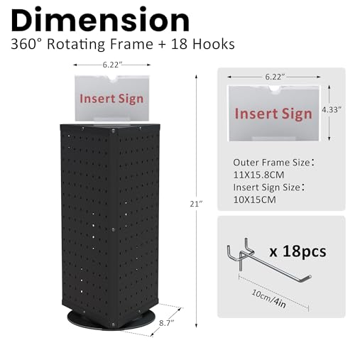 UNITEDEPOWER Rotating Pegboard Display Stand With 18 Hooks, 3-Sided Metal Spinning Countertop Show Rack Organizer for Jewelry, Accessories, or Crafts, Revolving Displays