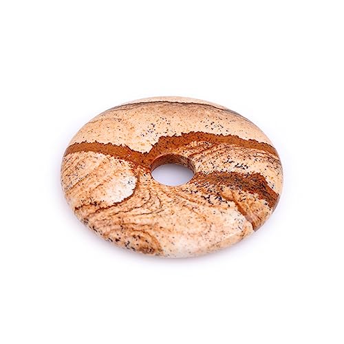 JOE FOREMAN 40mm Picture Jasper Natural Gemstone Ring Circle Donuts Pendant Charms Beads for Jewelry Making 1Pcs - color: Picture Jasper, size: 40mm