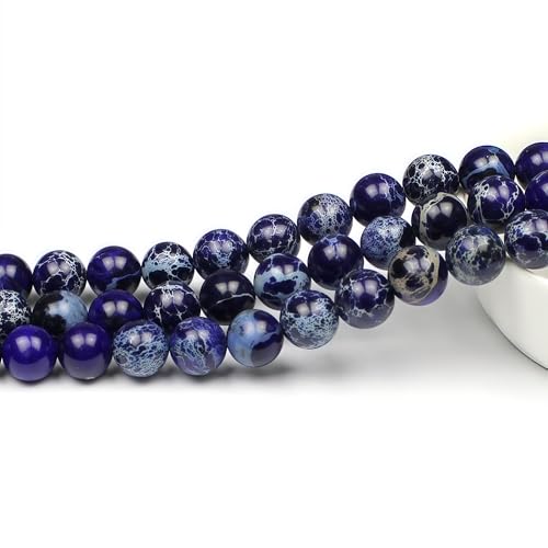 MJDCB 8mm Dark Blue Imperial Jasper Gemstone Beads Round Loose Stone Bead for Jewelry Making Bracelets Necklaces - color: Dark Blue Imperial Jasper, size: 8mm