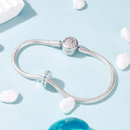925 Sterling Silver Spacer Charm Bead with Clear CZ for Pandora Charms Bracelets - color: Light Blue