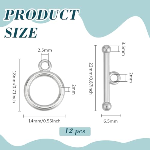 BENECREAT 12 Sets Plating Brass Toggle Clasps, 0.6inch T-Bar Closure Clasp, Closure Connector for Jewelry Making Findings Necklace Bracelet Craft DIY - color: Platinum