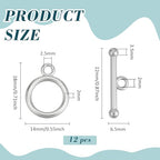 BENECREAT 12 Sets Plating Brass Toggle Clasps, 0.6inch T-Bar Closure Clasp, Closure Connector for Jewelry Making Findings Necklace Bracelet Craft DIY - color: Platinum