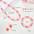 Gemstone Beaded Necklace for Women, Trendy 18K Gold Plated Hematite Natural Stone Bead Choker, Boho Handmade Summer Beach Necklaces for Women Everyday Western Jewelry Gifts - color: Rose Quartz