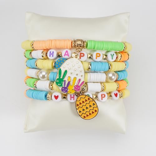 Twinfree Bohemia Beaded Bracelet for Women, Polymer Clay Stretch Bracelets - color: color 41