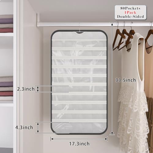 1 Pack Hanging Jewelry Organizer 80-Pocket Dual-sided Jewelry Storage for Earring Necklace Bracelet Ring Travel Holder, Black and White - color: Black and White