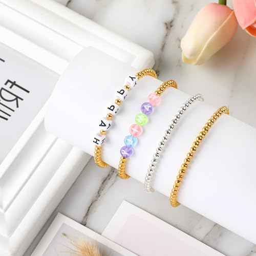 1200Pcs 4mm Round Beads Spacer Beads Smooth Loose Ball Beads for DIY Bracelet Jewelry Making Craft, Silver & Gold - color: Silver & Gold, size: 4mm