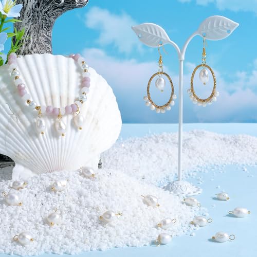 SUNNYCLUE 1 Box 30Pcs Freshwater Pearl Charm Pearls Charms Small Bulk Natural White with Goden Stainless Steel Loops Irregular Charms for Jewelry Making Necklace Bracelet Earring Christmas Women Adult - color: Gold, White, size: 16mm