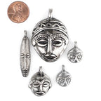 TheBeadChest 5 Pendant Bundle: African Silver Masks: Genuine West African Mask Design for DIY Jewelry & Necklaces - color: Silver, size: Variety Pack (5 Pendants)