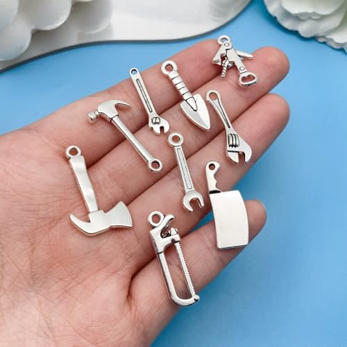 Youdiyla 51pcs Alloy Ancient Silvery Father's Day Series Tool Set Pendant Jewelry Making DIY Keychain Earrings Pendant Various Design Charms for Jewelry Making Bracelets Necklace (M351) - color: M351