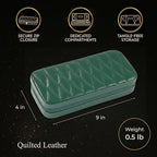 Bey-Berk Diamond-Quilted Leather Travel Jewelry Case, Green, 9" x 4" x 1.75" - color: Green