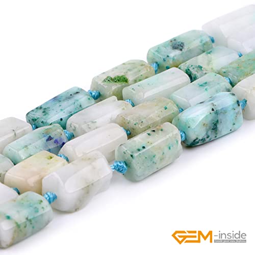 GEM-Inside 27Pcs 8x12mm Natural Blue Tianshan Jasper Stone Gemstone Faceted Freeform Tube Column Chakra Beads for Jewelry Making Full 15" Strand Power Energy Healing - color: Blue Tianshan