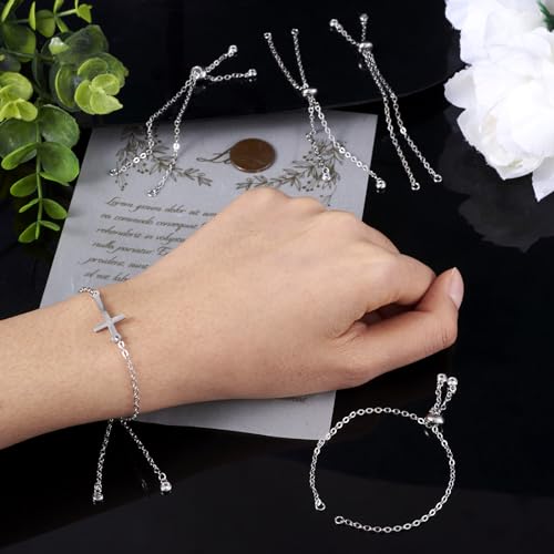 FASHEWELRY 10Pcs Adjustable Slider Bracelet Platinum Cable Chains Bracelet Slider Extender Chains with Cubic Zirconia Ends for Woman Jewelry Making, 7.87 Inch Long - color: Platinum Cable Chains, size: 7.87"