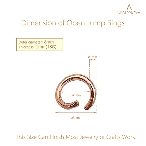 BEADNOVA 8mm Open Jump Rings Rose Gold Jump Rings for Jewelry Making and Keychains (300Pcs) - color: Rose Gold, size: 8mm