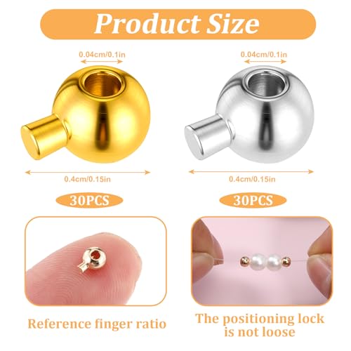 60 Pcs Crimp Beads Stopper for Bracelets, Crimp Beads for Jewelry Making 3 mm Round Positioning Spacer Bead Positioning Spacer Bead for Jewelry Making Gold Silver MetalBead