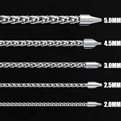 Fiusem Black Wheat Chains for Men and Women, 2/2.5/3/4/5mm Stainless Steel Necklace Chain, Mens Necklace Jewelry Gift 16-28 Inch - size: 24 Inches, style: Silver 2.1MM