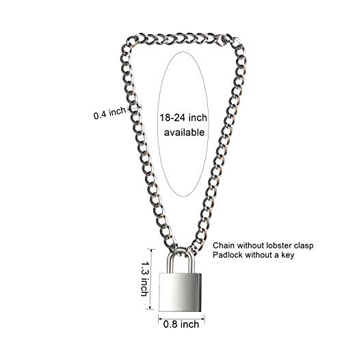 DIBOLA Padlock Necklace Stainless Steel Lock Chain for Men Women Silver 18-24 inch - color: Silver3