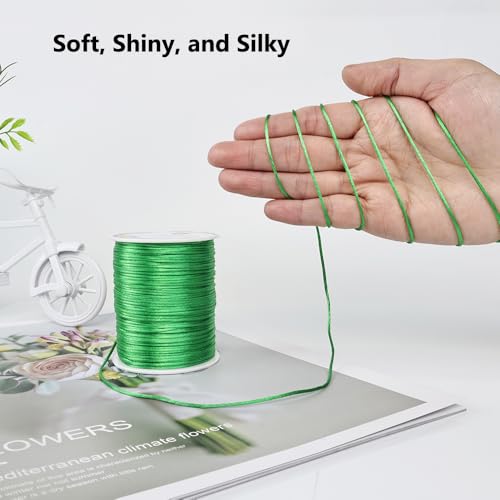 LUSTEMBER 330 Feet Satin Nylon String, 1 mm Silky Smooth Durable Nylon Cord for Jewelry Making, Bracelets, Beading, Necklaces, Macrame, Kumihimo, Rattail, and Chinese Knot Craft - size: Green
