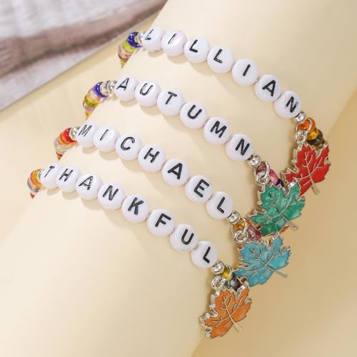 Thanksgiving Stackable Bracelet for Women Set Colorful Beads Rubber Ring Elastic Layering Letter Disc Maple Leaf Pendant Clay Stretch Fall Bracelets Fall Costume Bracelet Jewelry for Women - style: Style3