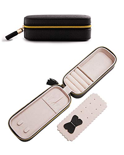 BONNY DODO Small Travel Jewelry Organizers Box for women with PU Leather Portable Mini Jewelry Case with compartments for Necklace Rings Earrings,Luxury Giftable boxes.(Black, S) - color: Black, size: S
