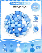 100PCS FIVEIZERO Silicone Beads for Keychain Making, 9mm & 15mm Blue White Mixed 5 Colors Silicone Focal Beads for Bracelets, Beadable Pens and DIY Crafts - color: White Blue