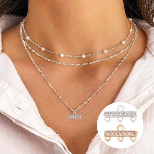 20 Pcs 2 Colors Brass Zirconia Multi Strand Clasps, 3-Layer Clasp Connectors Rec Chandelier Component Links Adjustable Layer Clasp for Jewelry Bracelet Necklace Making