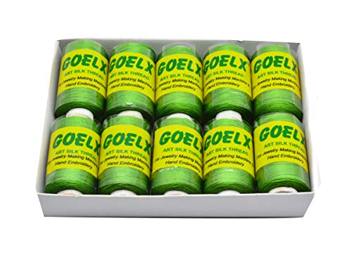 Goelx Silk Thread by Shade No for Jewelry, Tassel Making, Embroidery, Crafts, Shiny Soft Thread Spools - Green - 152 - color: Green - 152