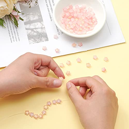 UR URLIFEHALL 100 Pcs Pink Imitation Jade Glass Star Beads with Glitter Powder Glass Beads for Earring Bracelet Necklace Jewelry DIY Making - color: 100pcs-8x8.5x4mm-pink imitation jade glass star