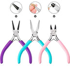 URSKYTOUS 3Pcs Jewelry Pliers Set Jewelry Making Pliers Tools Kit Include Jewelry Making Needle Nose Chain Nose Round Pliers Wire Cutter for Bracelet Beading DIY Craft Jewelry Making Supplies - color: Bm Pink Blue Purple