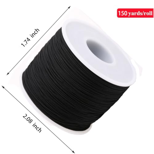 0.5mm 150Yards Nylon String Cord Braided Beading Thread for DIY Crafts Friendship Bracelets Pendant Chinese Lucky Knotting Macrame Necklaces,Jewelry Making (Black) - color: Black, size: 0.5MM