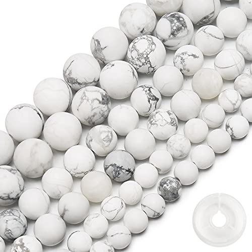 Natural Matte White Turquoise Beads, 8MM Round Frosted Unpolished Loose Gemstone Beads for Bracelet Necklace Jewelry Making, Energy Stone Healing Power with Stretch Beading Cord - color: Matte White Turquoise, size: 8MM