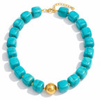 Mchic Colorful Beaded Choker Necklace for Women: Boho Large Square Acrylic Beaded Necklace Stainless Steel Adjustable Surfer Beach Strand Necklaces Summer Handmade Jewelry Gift for Women - color: Teal