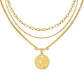 LANE WOODS Gold Plated Necklaces for Women - Multilayer Coin Medallion Pendant Necklace Adjustable Layering Choker Necklaces Chain Set Jewelry - style: Coin Medallion-Gold