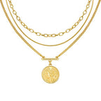 LANE WOODS Gold Plated Necklaces for Women - Multilayer Coin Medallion Pendant Necklace Adjustable Layering Choker Necklaces Chain Set Jewelry - style: Coin Medallion-Gold