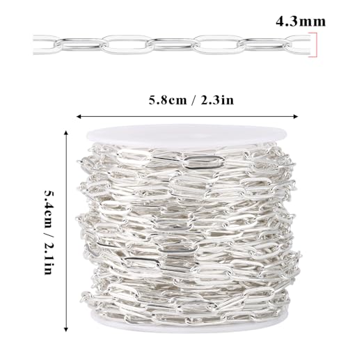 [16.5 Ft] Stainless Steel Paperclip Chains Roll, 4.3mm Width Silver Plated Stainless Steel Oval Link Chains Spool Bulk for Jewelry Making - color: silver color(4.3mm)