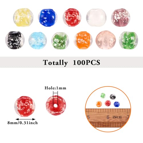 Elecrelive 100Pcs Round Glow in The Dark Glass Beads 8mm Luminous Round Lampwork Beads for DIY Bracelet Necklace Earring Jewelry Making - color: Mix Colors