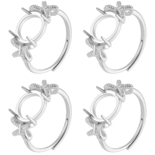 SUNNYCLUE 1 Box 4pcs Ring Blank Setting Blank Claw Ring Setting Adjustable Metal Brass Bowknot Bow Prong Finger Rings Base Components for Jewelry Making Kits Wedding Proposals Adult Supplies Gifts DIY